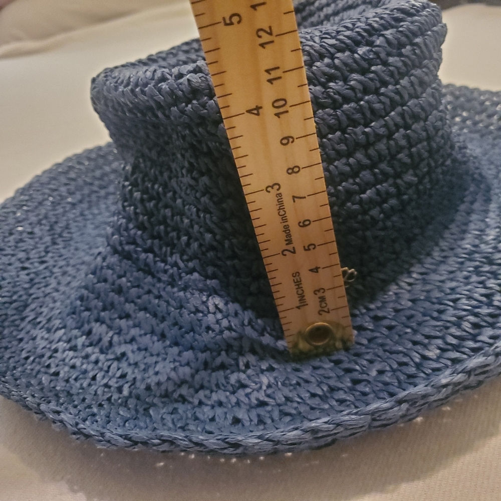 KATE SPADE NEW YORK Solid Crochet Cloche Sun Hat‎ French Navy Paper Straw OS - Picture 8 of 8